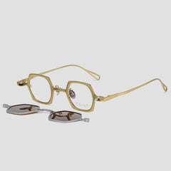 KM Geometric Titanium Glasses Frame With Magnetic Sunglasses Clips