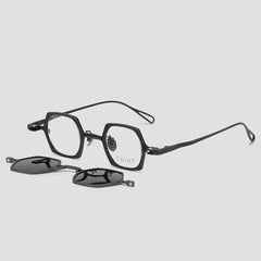 KM Geometric Titanium Glasses Frame With Magnetic Sunglasses Clips