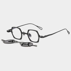 MH Geometric Titanium Glasses Frame With Magnetic Sunglasses Clips