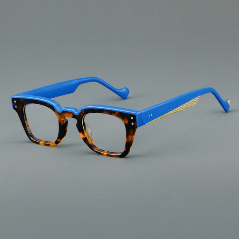 Ansel Vintage Square Acetate Glasses Frame Rectangle Frames Southood Leopard Blue