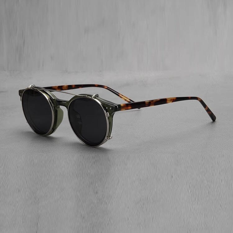 Ashlen TR90 Vintage Eyeglasses Frame With Sunglasses Clips Round Frames Southood Green Leopard with clips