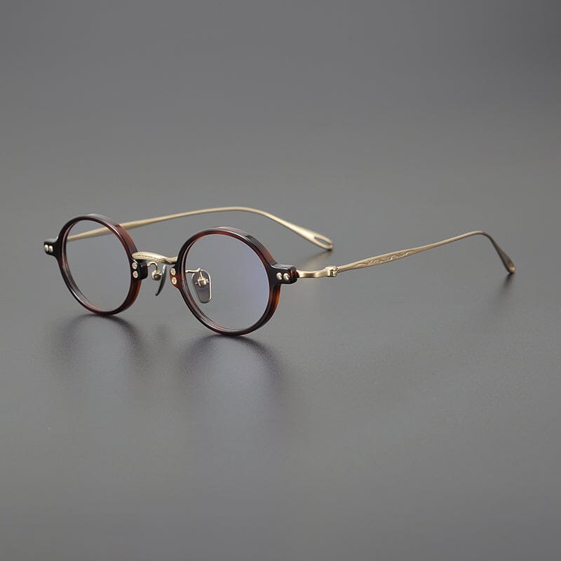 Bay Round Titanium Glasses Frame Round Frames Southood Leopard Gold