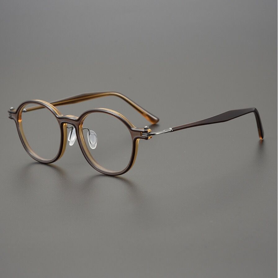 Beto Vintage Acetate Titanium Glasses Frame Rectangle Frames Southood Brown-Round