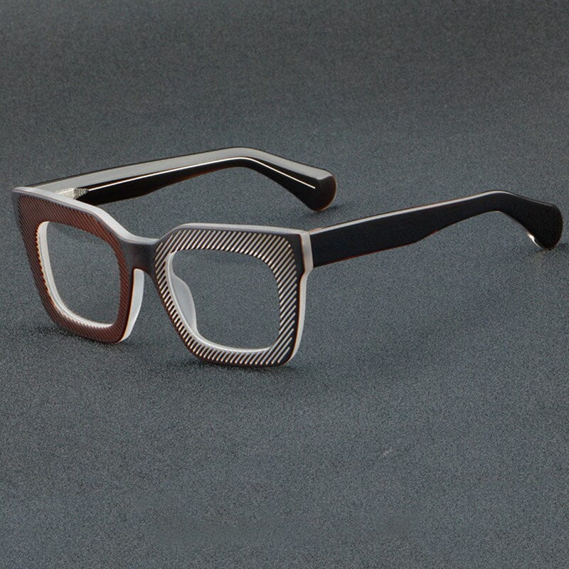 Birk Retro Stripe Acetate Glasses Frame Rectangle Frames Southood Brown