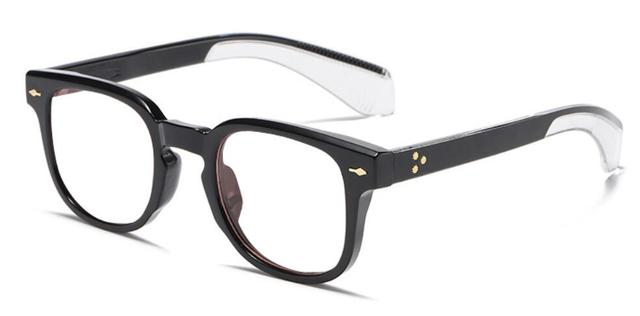 Bruce Vintage Rivet Square Glasses Frame Rectangle Frames Southood C6 black white leg