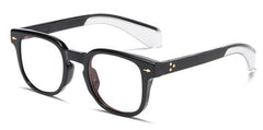 Bruce Vintage Rivet Square Glasses Frame Rectangle Frames Southood C6 black white leg