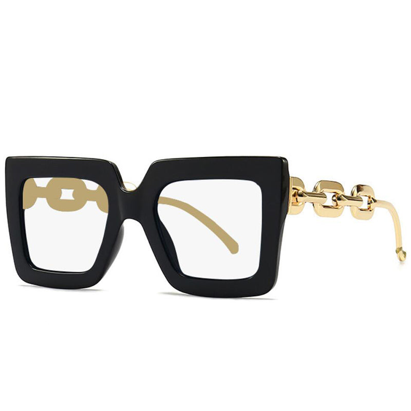 Claire Fancy Square Metal Chain Glasses Frame Rectangle Frames Southood black clear
