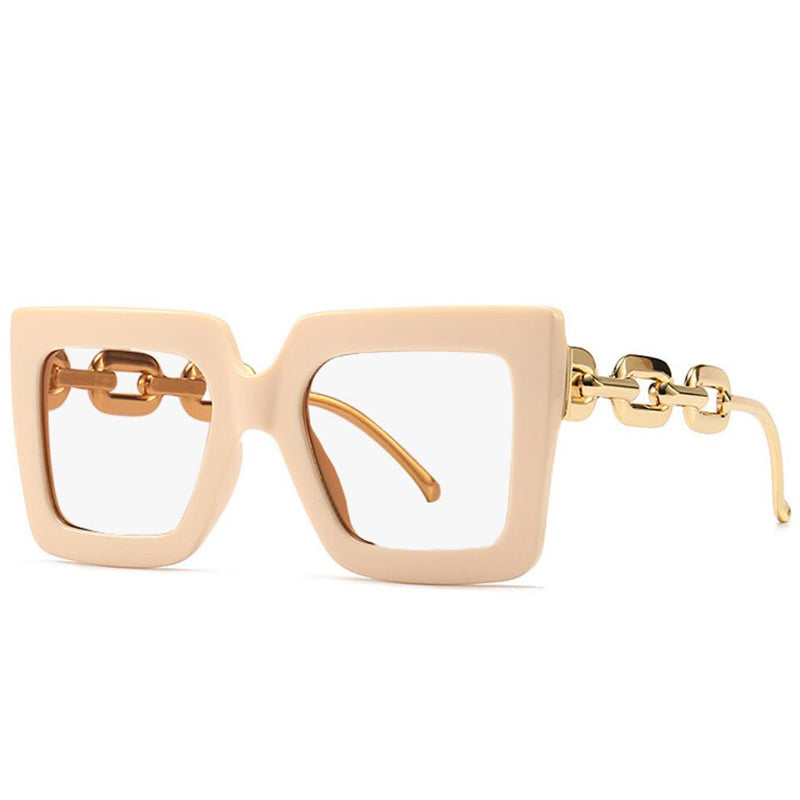 Claire Fancy Square Metal Chain Glasses Frame Rectangle Frames Southood pink clear
