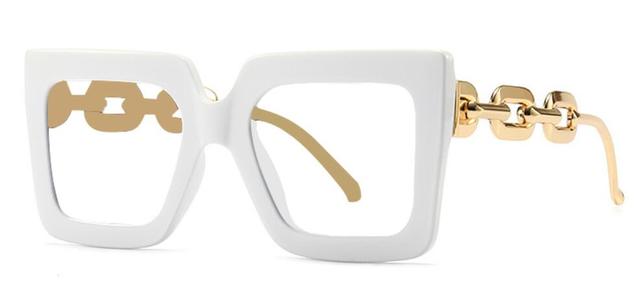 Claire Fancy Square Metal Chain Glasses Frame Rectangle Frames Southood white clear