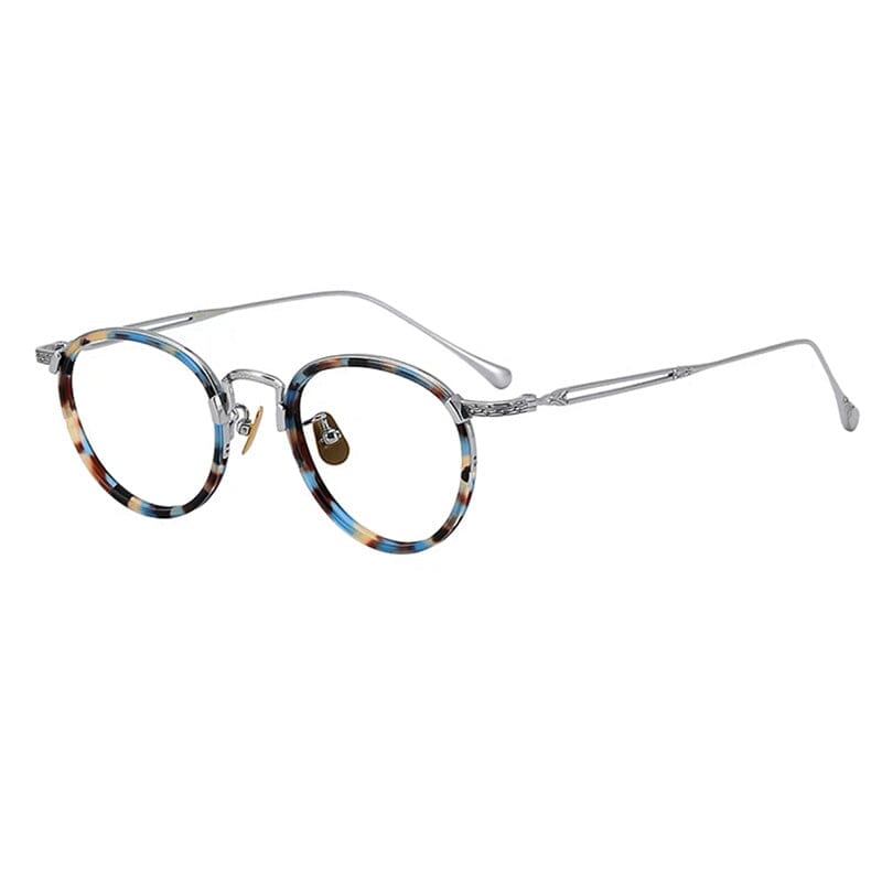 Daran Titanium Round Glasses Frames Round Frames Southood Blue tortoise