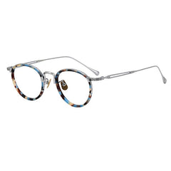 Daran Titanium Round Glasses Frames Round Frames Southood Blue tortoise