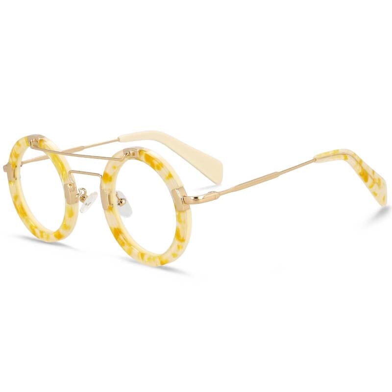 Edra Vintage Acetate Round Optical Glasses Frame Round Frames Southood YellowLeopard