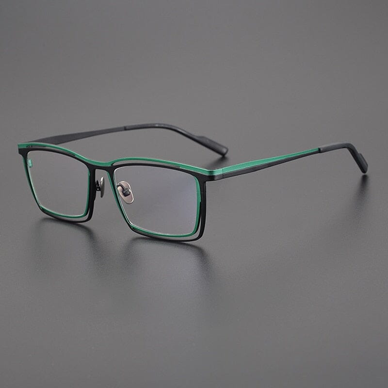Edwy Square Titanium Glasses Frame Rectangle Frames Southood Black Green