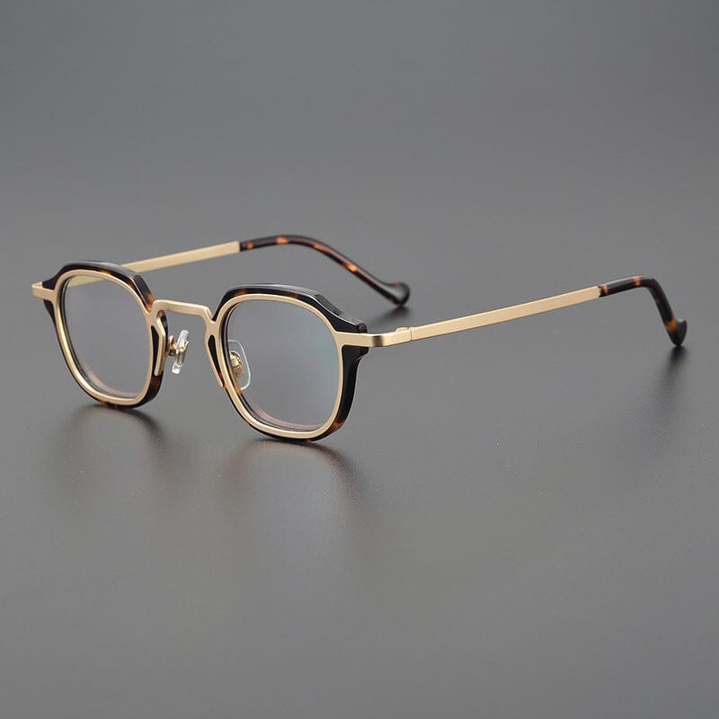 Egon Titanium Acetate Glasses Frame Rectangle Frames Southood Leopard gold