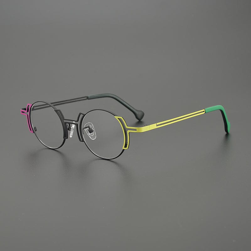 Eiko Niche Designer Titanium Glasses Frame Round Frames Southood Black Yellow