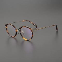 Elvey Vintage Titanium Glasses Frame Round Frames Southood Leopard Bronze
