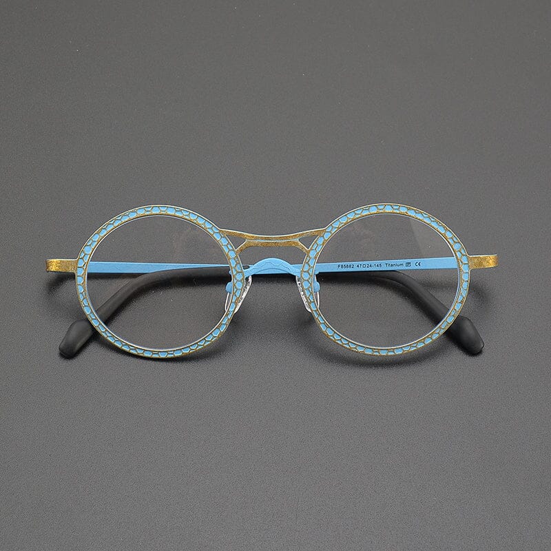 Faizah Niche Designer Titanium Glasses Frame Round Frames Southood Matte Blue Gold