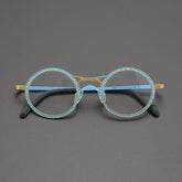 Faizah Niche Designer Titanium Glasses Frame Round Frames Southood Matte Blue Gold