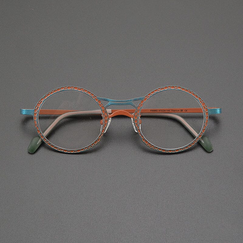 Faizah Niche Designer Titanium Glasses Frame Round Frames Southood Matte Brown Blue