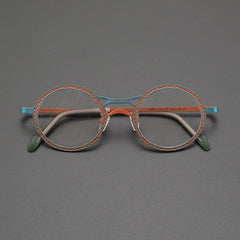 Faizah Niche Designer Titanium Glasses Frame Round Frames Southood Matte Brown Blue