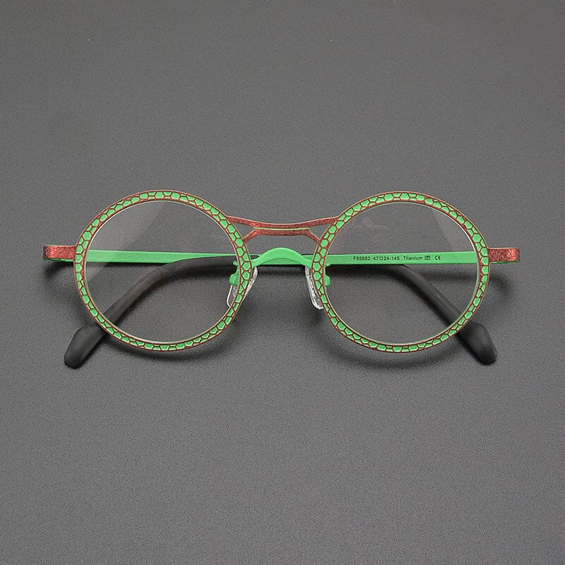 Faizah Niche Designer Titanium Glasses Frame Round Frames Southood Matte Green Red
