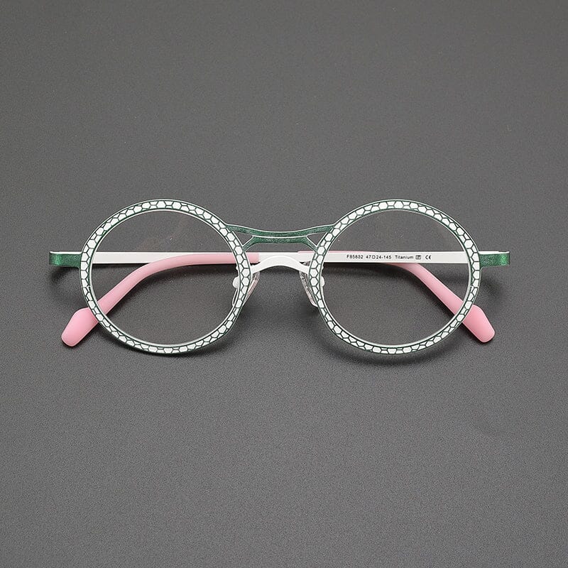 Faizah Niche Designer Titanium Glasses Frame Round Frames Southood Matte White Green