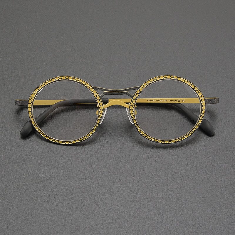Faizah Niche Designer Titanium Glasses Frame Round Frames Southood Matte Yellow Black