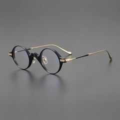 Hugo Vintage Acetate Titanium Eyeglasses Frame Round Frames Southood Black Gold