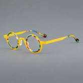 Jago Titanium Acetate Round Glasses Frame Round Frames Southood Yellow Leopard