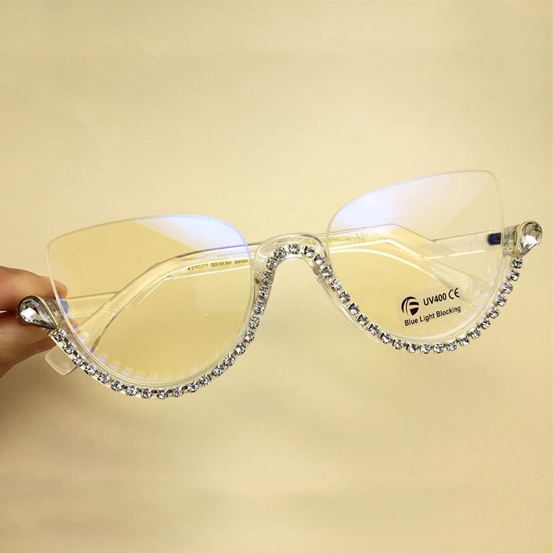 Jennifer Luxury Rhinestone Cat Eye Glasses Cat Eye Frames Southood clear clear