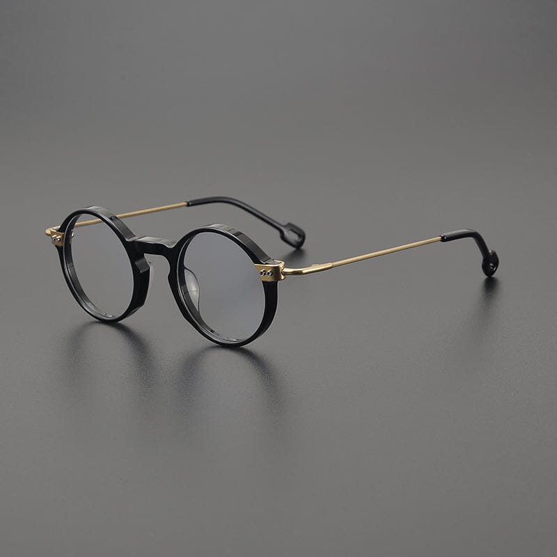 Kai Retro Round Acetate Glasses Frame Round Frames Southood Black Gold