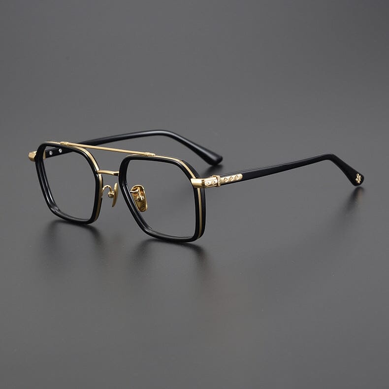 Keller Ultralight Vintage Double Bridge Titanium Glasses Frame Aviator Frames Southood Black Gold