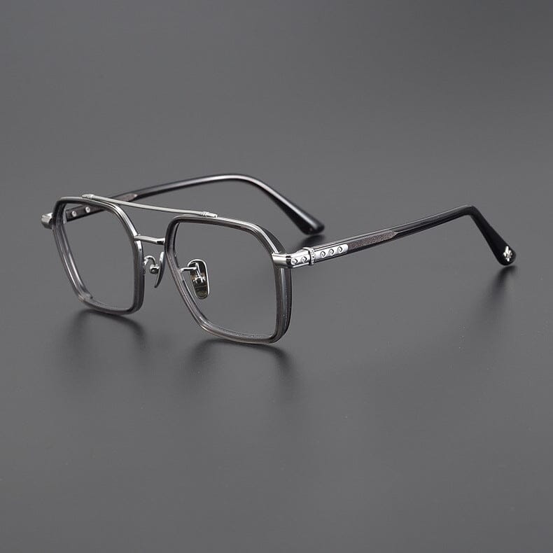Keller Ultralight Vintage Double Bridge Titanium Glasses Frame Aviator Frames Southood Gray Silver