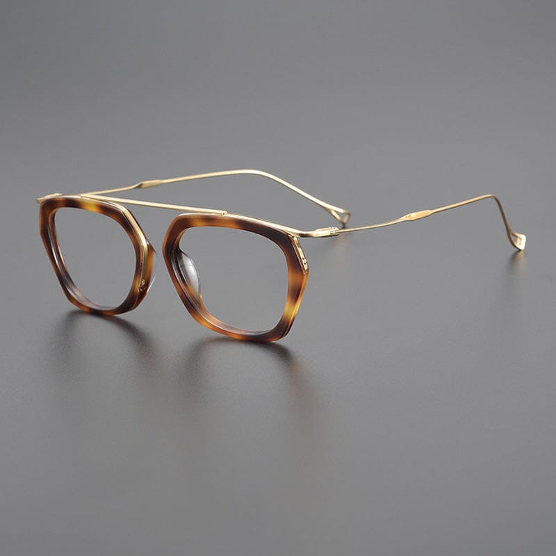 Lizann Titanium Geometric Glasses Frame Geometric Frames Southood Leopard gold