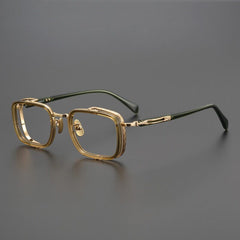 Mordred Sqaure Titanium Glasses Frame Rectangle Frames Southood Olive Green Gold