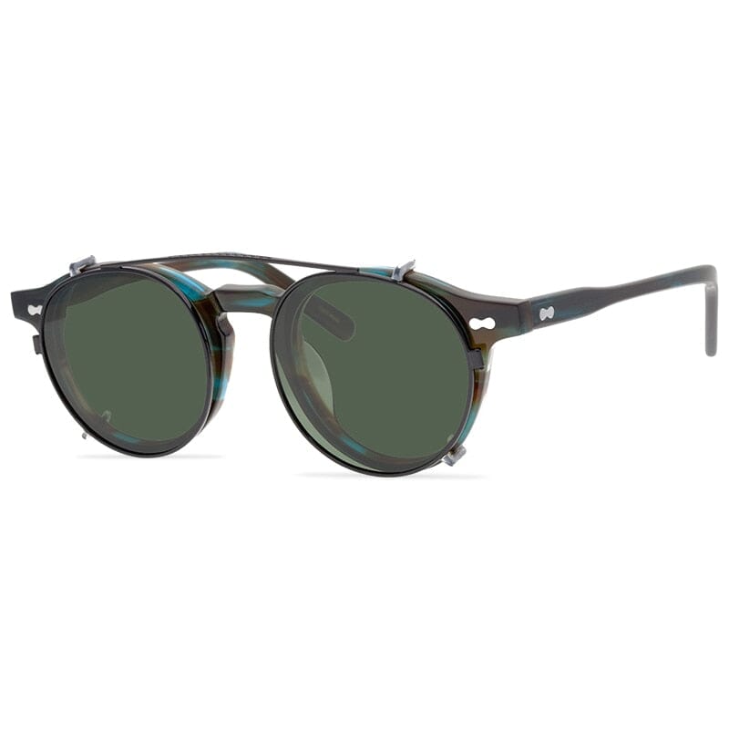 Morton Acetate Glasses Frame With sunglasses Clips Round Frames Southood Blue brown stripes