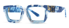 Nicola Designer Blue White Eyeglasses Frame Rectangle Frames Southood Blue