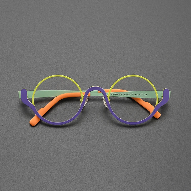Ollie Small Round Titanium Glasses Frame Round Frames Southood Green Purple