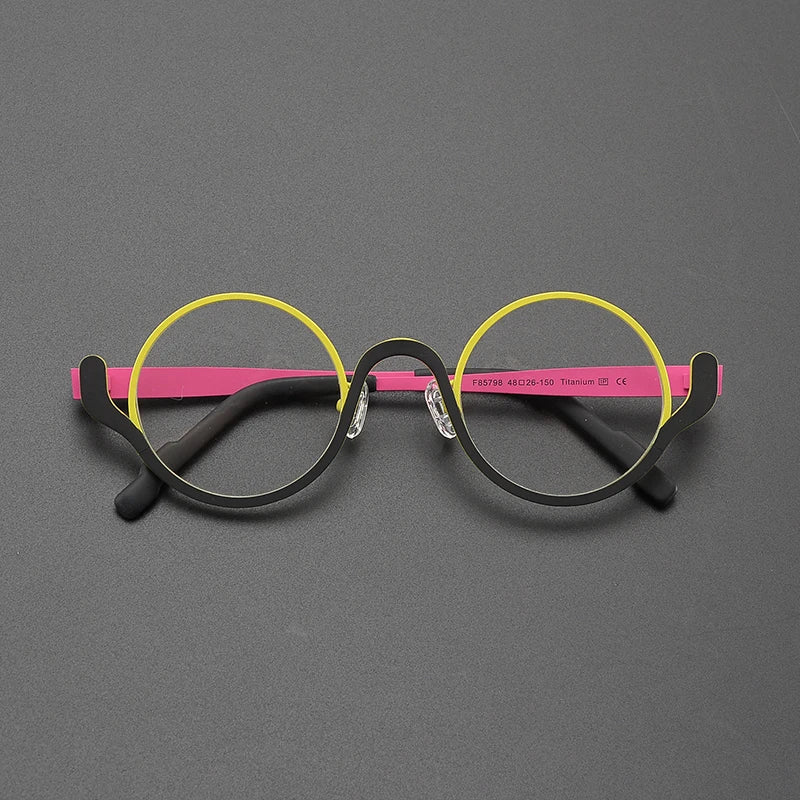 Ollie Small Round Titanium Glasses Frame Round Frames Southood Yellow Black