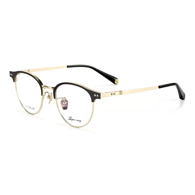 Oswin Vintage Acetate Eyeglasses Frame Browline Frames Southood Black Gold