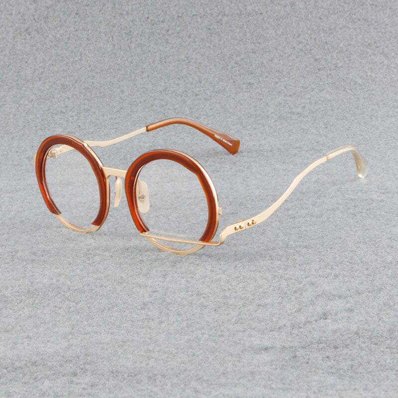 Paddy Retro High-Grade Hand-Made Round Glasses Frames Round Frames Southood Brown-gold