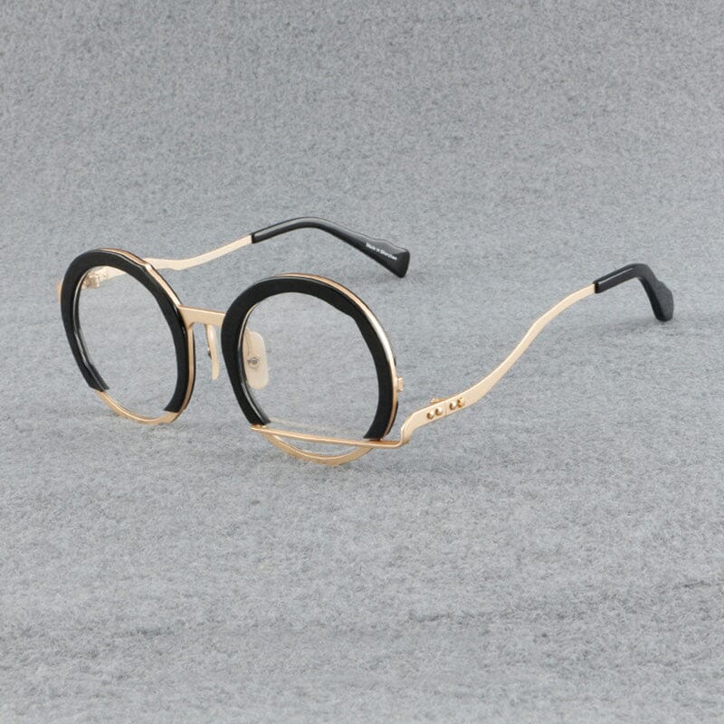 Paddy Retro High-Grade Hand-Made Round Glasses Frames Round Frames Southood Gold-black