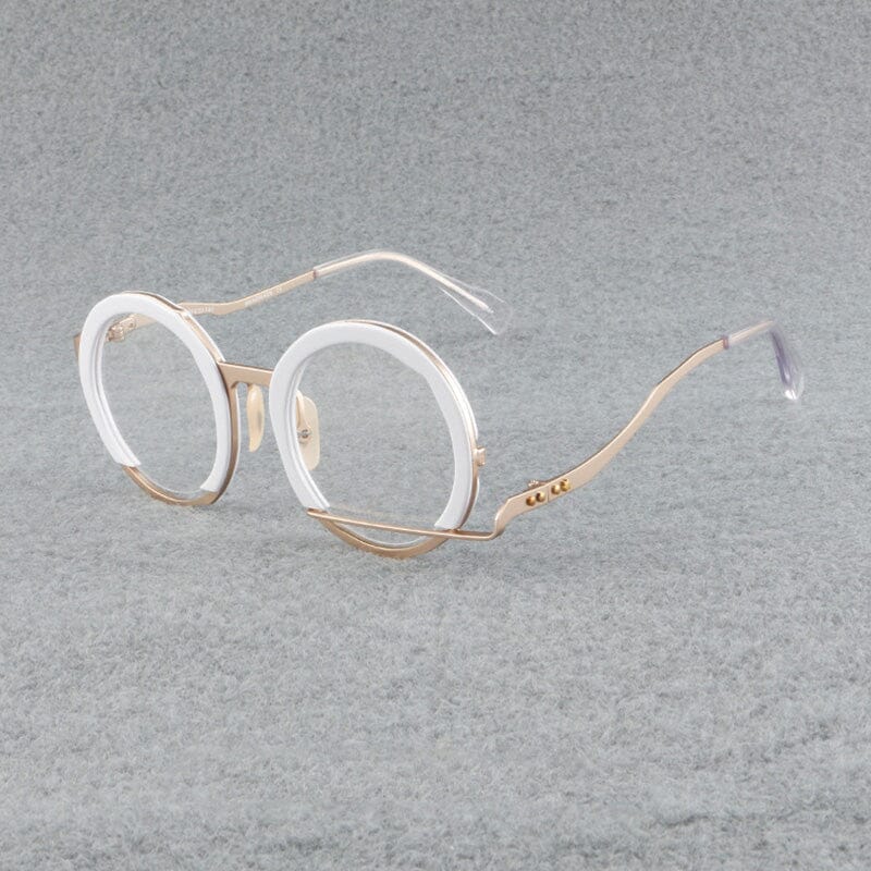 Paddy Retro High-Grade Hand-Made Round Glasses Frames Round Frames Southood White-gold
