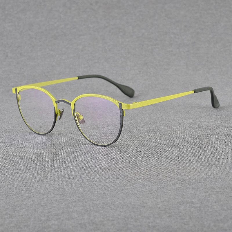 Shumac Titanium Round Glasses Frame Round Frames Southood Yellow Black