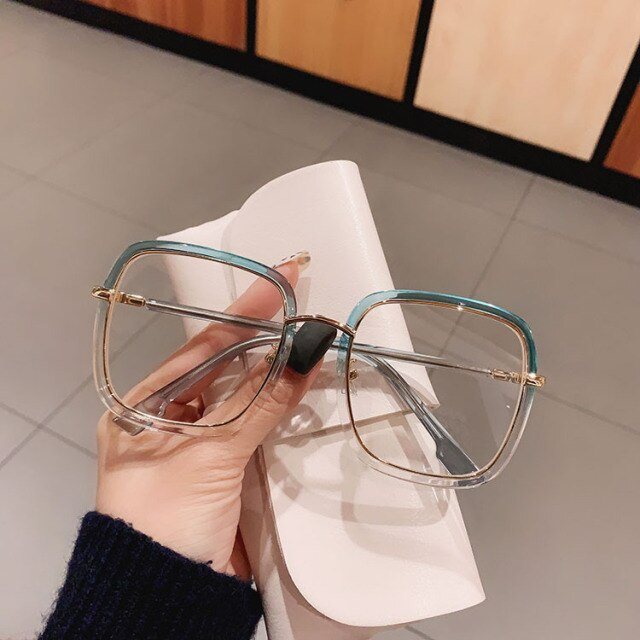 Susan Glamorous Leoaprd Clear Glasses Frame Rectangle Frames Southood blue clear clear