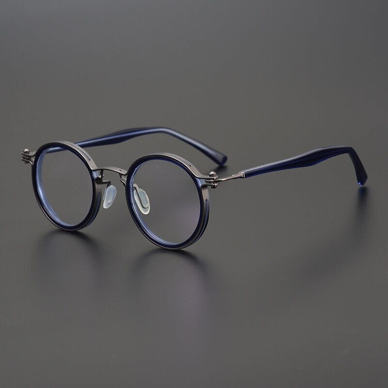 Tate Vintage Round Acetate Glasses Frame Round Frames Southood Gun Blue