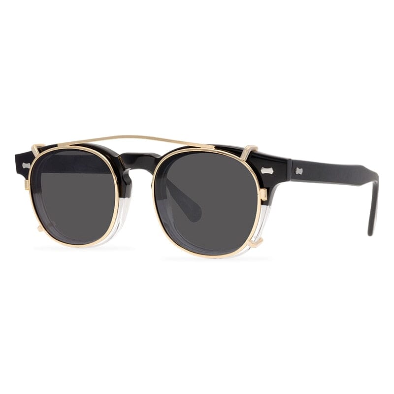Trace Acetate Glasses Frame With sunglasses Clips Round Frames Southood Black-Clear