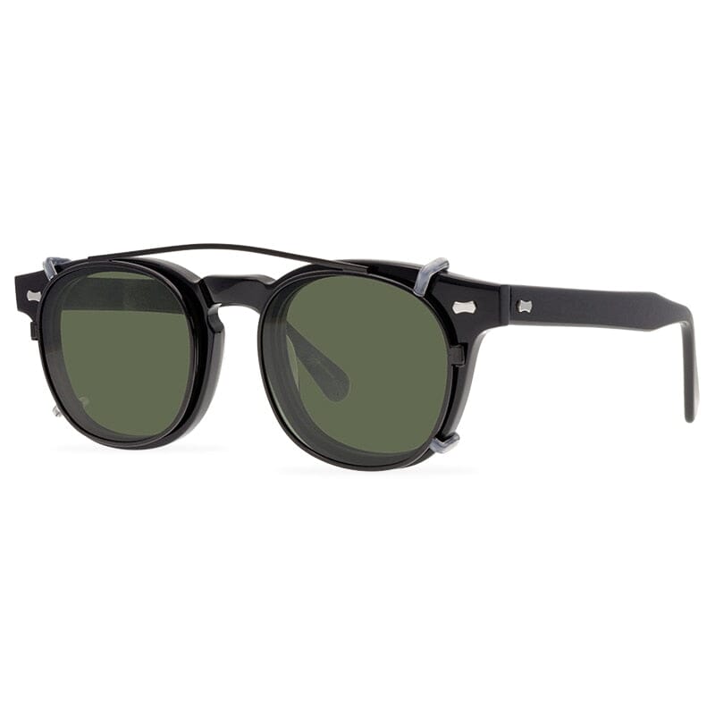 Trace Acetate Glasses Frame With sunglasses Clips Round Frames Southood Black-green lens
