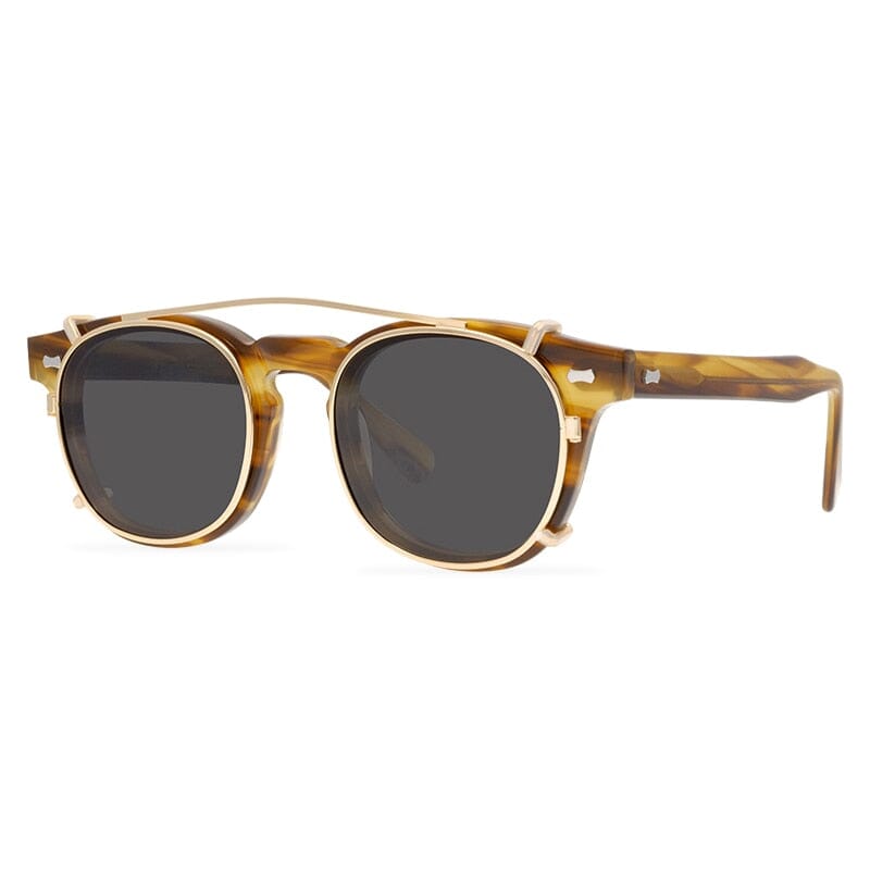 Trace Acetate Glasses Frame With sunglasses Clips Round Frames Southood Brown stripes