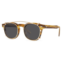 Trace Acetate Glasses Frame With sunglasses Clips Round Frames Southood Brown stripes